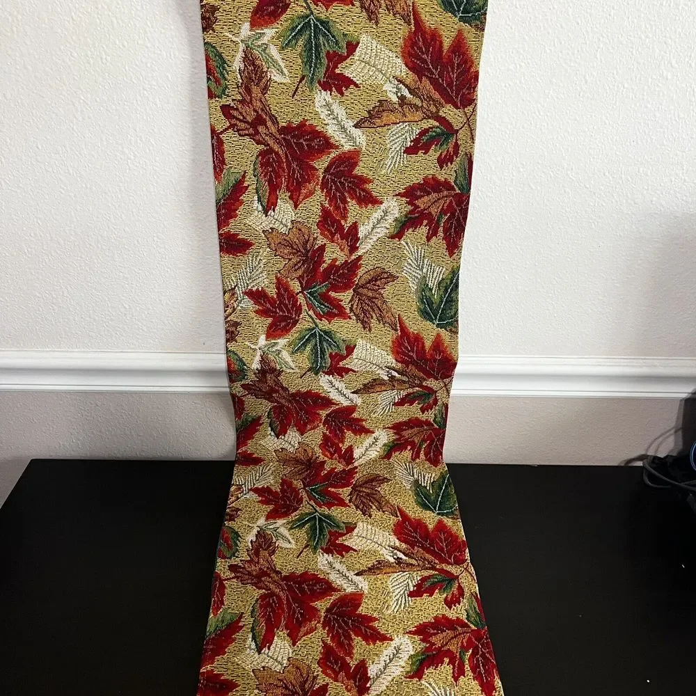 Vintage Tapestry Table Runner Autumn Fall Leaves Orange Red‎ Yellow 12x68